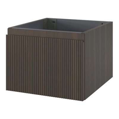 GoodHome Kentia Ribbed Effect Walnut Veneer Wall-Mounted Bathroom Cabinet (H) 300mm (W) 400mm from B&Q
