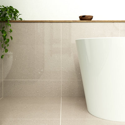 GoodHome Musetta Beige Polished Marble Effect Porcelain Indoor Wall & Floor TilePack Of 4(L)600mm (W)600mm from B&Q