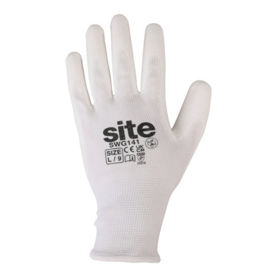 Site Polyester (Pes) & Polyurethane (Pu) White Specialist Handling Gloves LargePair from B&Q