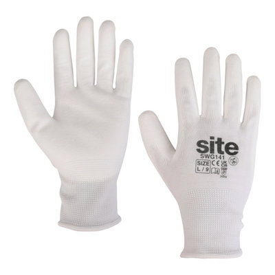 Site Polyester (Pes) & Polyurethane (Pu) White Specialist Handling Gloves LargePack Of 5 from B&Q
