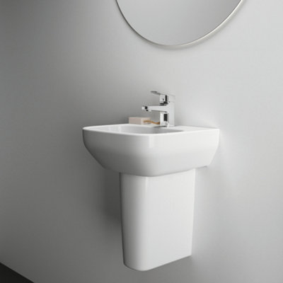Ideal Standard I.life A Gloss White Rectangular Wall-Mounted Semi-Pedestal Basin (W)40Cm from B&Q