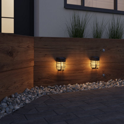  - Black Solar-Powered Integrated Led Outdoor Wall LightPack Of 2