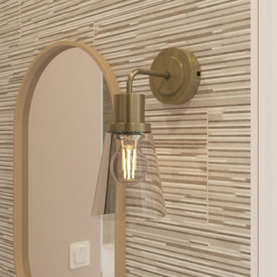 GoodHome Bobwhite Antique Brass Effect Wired Bathroom Wall Light from B&Q