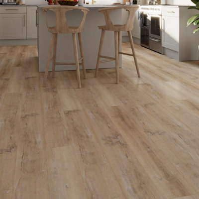 GoodHome Mambo Distressed Brown Rustic Wood Effect Synchronised Click Vinyl Planks2.17M² from B&Q