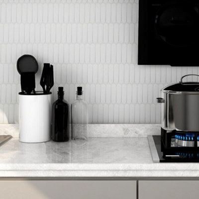 GoodHome Kornati White Polished Gloss Finger Ceramic Mosaic Tile Sheet(L)300mm (W)288mm from B&Q