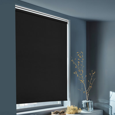 GoodHome Boreas Corded Black Blackout Roller Blind (W)160Cm (L)180Cm