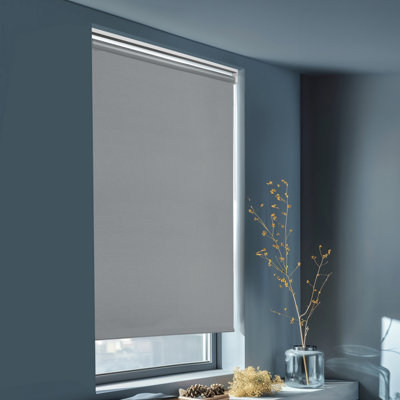 GoodHome Boreas Corded Concrete Grey Blackout Roller Blind (W)90Cm (L)180Cm