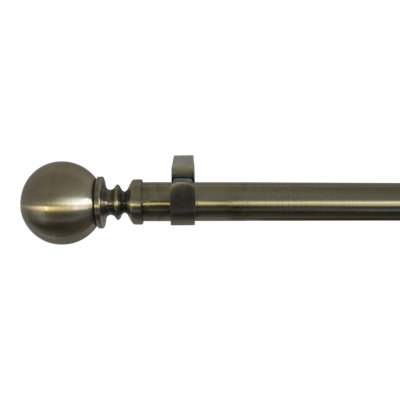 GoodHome Antiki Satin Antique Brass Effect Extendable Ball Single Curtain Pole Set(L)1200mm-2100mm (Dia)28mm from B&Q