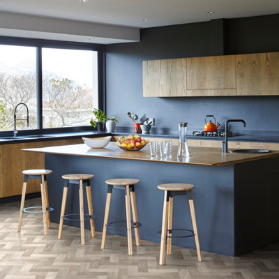 Precut Greige Oak Small Herringbone Parquet Effect Sheet Vinyl6M²