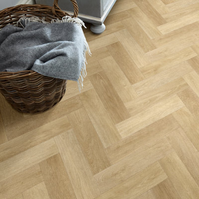Precut Greige Herringbone Parquet Effect Sheet Vinyl6M²