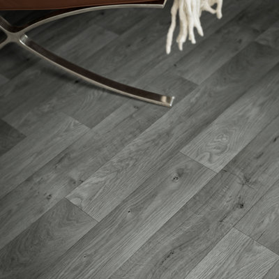 Precut Dark Grey Wide Natural Oak Plank Effect Sheet Vinyl4M²