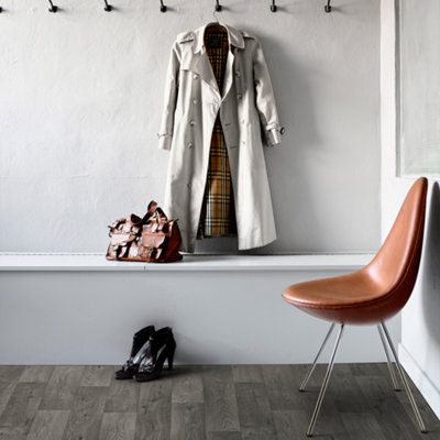 Precut Dark Grey Wide Natural Oak Plank Effect Sheet Vinyl6M²