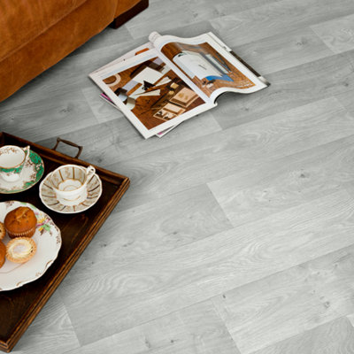 Precut Light Grey Wide Natural Oak Plank Effect Sheet Vinyl6M²