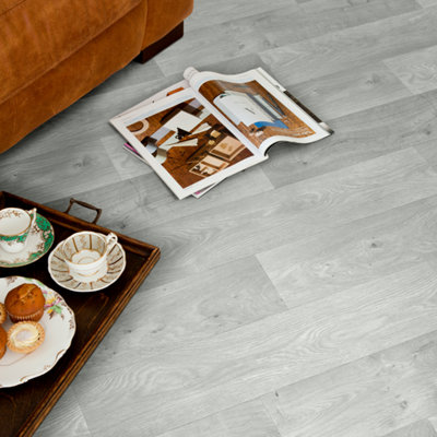 Precut Light Grey Wide Natural Oak Plank Effect Sheet Vinyl4M²