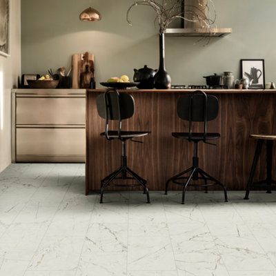 Precut White Marble Tile Effect Sheet Vinyl4M²