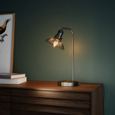 GoodHome Northwich Round Brushed Satin Pewter Effect Table Lamp from B&Q