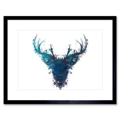 Artery8 Wall Art Print Ink Splat Deer Stag Artwork Framed 9X7 Inch from B&Q