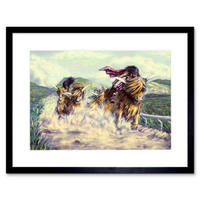 Artery8 Wall Art Print Scottish Highland Cow Race Artwork Framed 9X7 Inch from B&Q