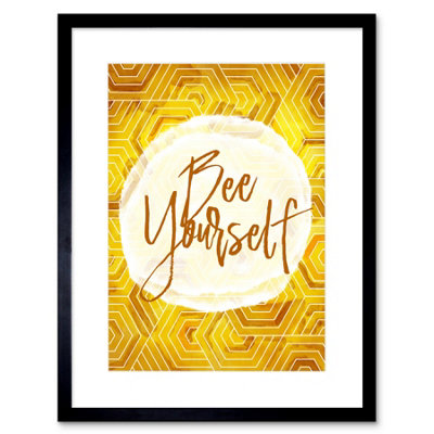 B&Q -  Wall Art Print Bee Be Yourself Honeycomb Artwork Framed 9X7 Inch