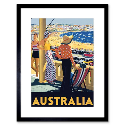 B&Q -  Wall Art Print Australia Travel Bondi Beach Sea Sun Artwork Framed 9X7 Inch