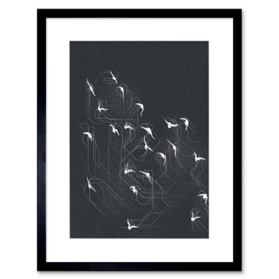 Artery8 Wall Art Print Flock Of Birds Silhouette Lines Artwork Framed 9X7 Inch from B&Q