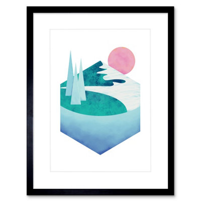 Artery8 Wall Art Print Minimalist Mountains Lake Sunset Artwork Framed 9X7 Inch from B&Q