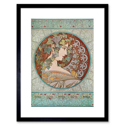 Artery8 Wall Art Print Mucha Laurel 1901 Artwork Framed 9X7 Inch from B&Q