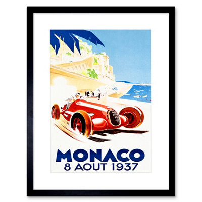 Artery8 Racing Car Monaco 1937 Grand Prix Artwork 12X16" Framed Wall Art Print from B&Q