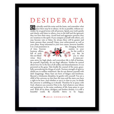 Wee Blue Coo Desiderata Poem Max Ehrmann Floral Home Decor 12X16" Framed Wall Art Print from B&Q