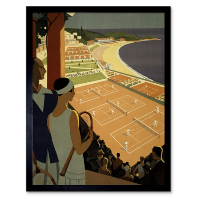Wee Blue Coo Monte Carlo Monaco Tennis Vintage Home Decor 12X16" Framed Wall Art Print from B&Q