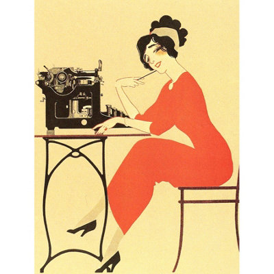 Wee Blue Coo Unframed Wall Art Typewriter Woman Red Dress Writing12X16 Inch from B&Q