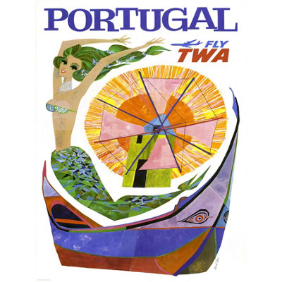 Wee Blue Coo Unframed Wall Art Portugal Travel Twa Airline Windmill Mermaid12X16 Inch from B&Q