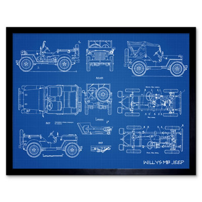 Artery8 Willys Mb Us Military Jeep Vehicle Blue Plan 12X16" Framed Wall Art Print from B&Q