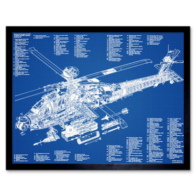Artery8 Ah-64D Apache Attack Helicopter Military Patent Plan Framed Wall Art Print from B&Q