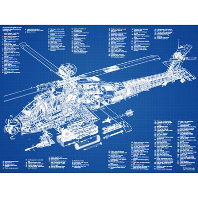 Artery8 Unframed Wall Art Ah-64D Apache Attack Helicopter Military Patent Plan12X16 Inch from B&Q