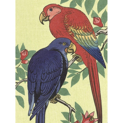 Artery8 Unframed Wall Art Ohara Koson Red And Blue Parrot Japanese Painting12X16 Inch from B&Q