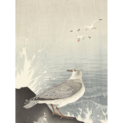 Artery8 Unframed Wall Art Ohara Koson Seagull On Rock Japanese Painting12X16 Inch from B&Q