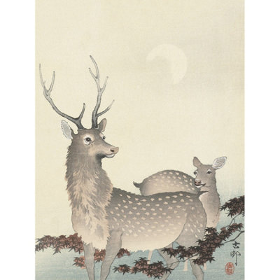 Artery8 Unframed Wall Art Ohara Koson Two Deer Japanese Painting12X16 Inch from B&Q