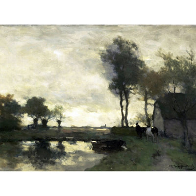 B&Q -  Unframed Wall Art Weissenbruch Landscape Farm In A Pond Painting12X16 Inch