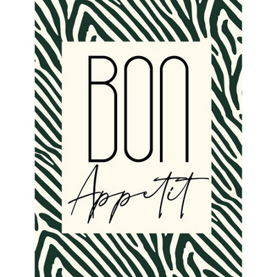 B&Q -  Unframed Wall Art Kitchen Zebra Bon Appetit Typography12X16 Inch
