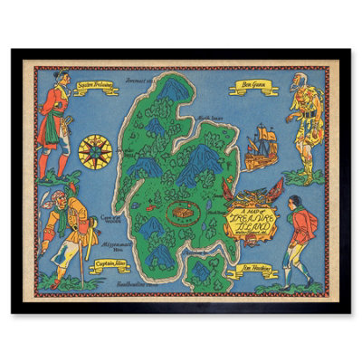 B&Q -  Map Stuart 1960 Stevenson's Treasure Island 12X16" Framed Wall Art Print