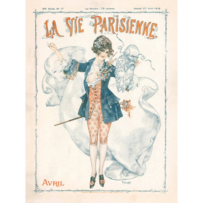 Artery8 Unframed Wall Art La Vie Parisienne April 1918 Girl Mask Magazine Cover12X16 Inch from B&Q
