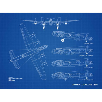 Artery8 Unframed Wall Art Avro Lancaster Bomber Aircraft Plane Blueprint Plan12X16 Inch from B&Q