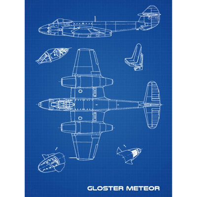 Artery8 Unframed Wall Art Gloster Meteor British Jet Fighter Blueprint Plan12X16 Inch from B&Q
