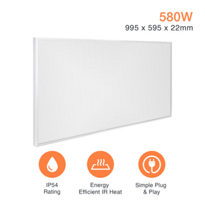 Mirrorstone Heating Mirrorstone Classic White Panel Fir Coated Aluminium 580W Infrared Heating Panel from B&Q