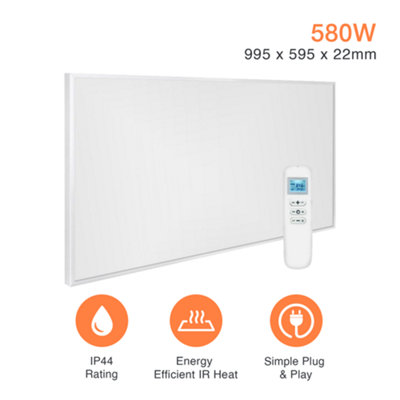 Mirrorstone Heating Mirrorstone Nexus White Panel Fir Coated Aluminium 580W Infrared Heating Panel (With Suspension Kit) from B&Q