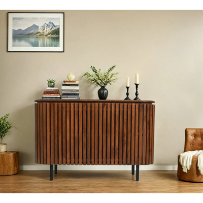 Carney Mango Wood Slatted Large 2 Doors Sideboard -Walnut from B&Q
