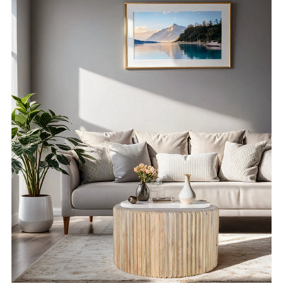 Paloma Carved Mango Wood Round Coffee Table from B&Q