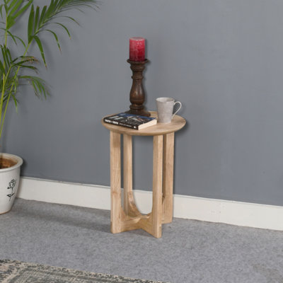  - Nolan Natural Soild Mango Wood Round Inverted Legs Side Table