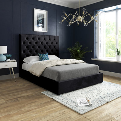  - Alma Upholstered Soft Velvet Black Bed Frame